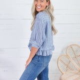 Costa Denim Stripe Ruffle Top