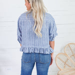 Costa Denim Stripe Ruffle Top