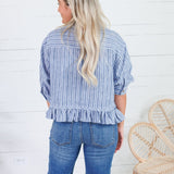 Costa Denim Stripe Ruffle Top