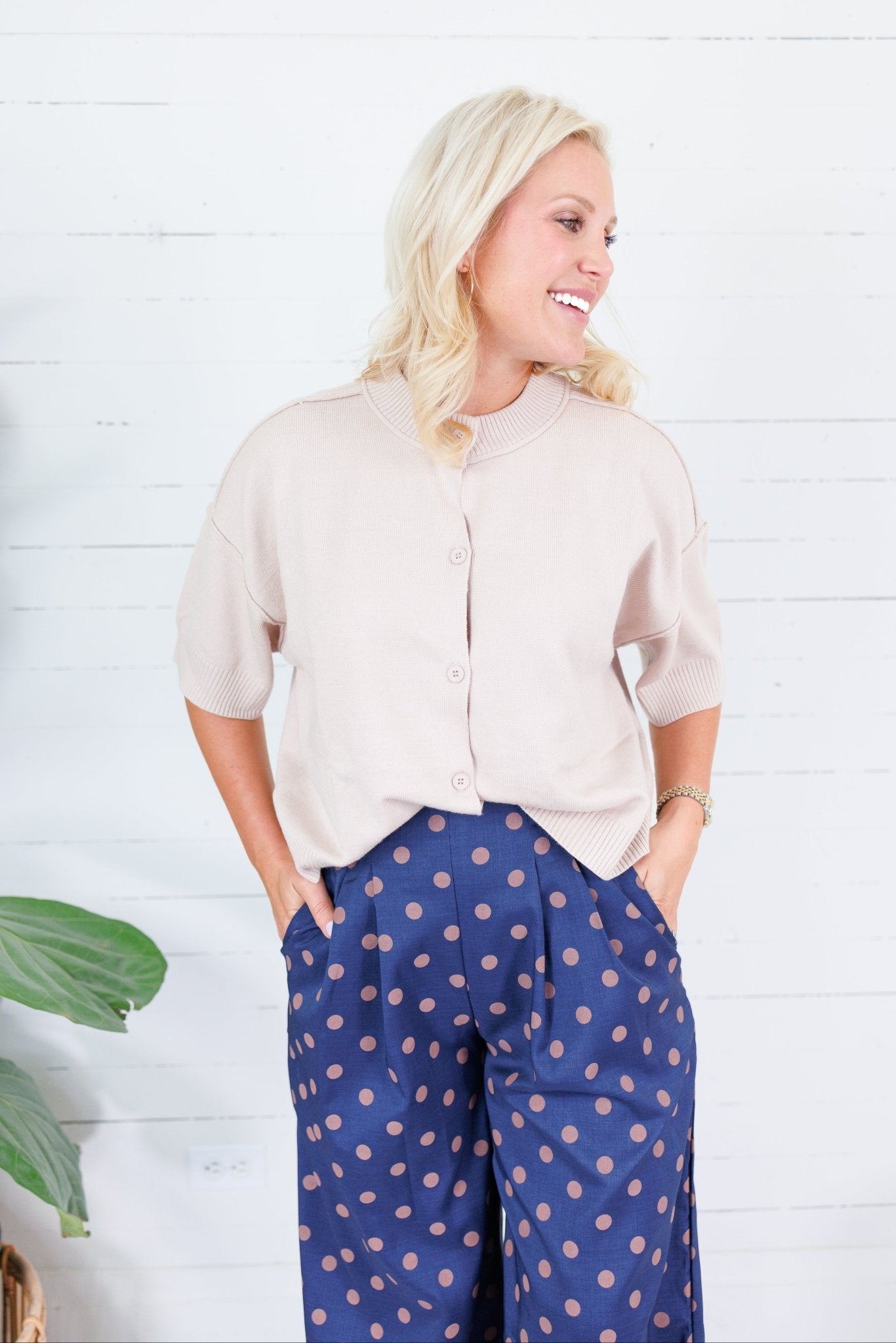 Covington Oatmeal Elbow Sleeves Cardigan Glam