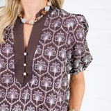 Crane Cocoa Embroidered Top Entro