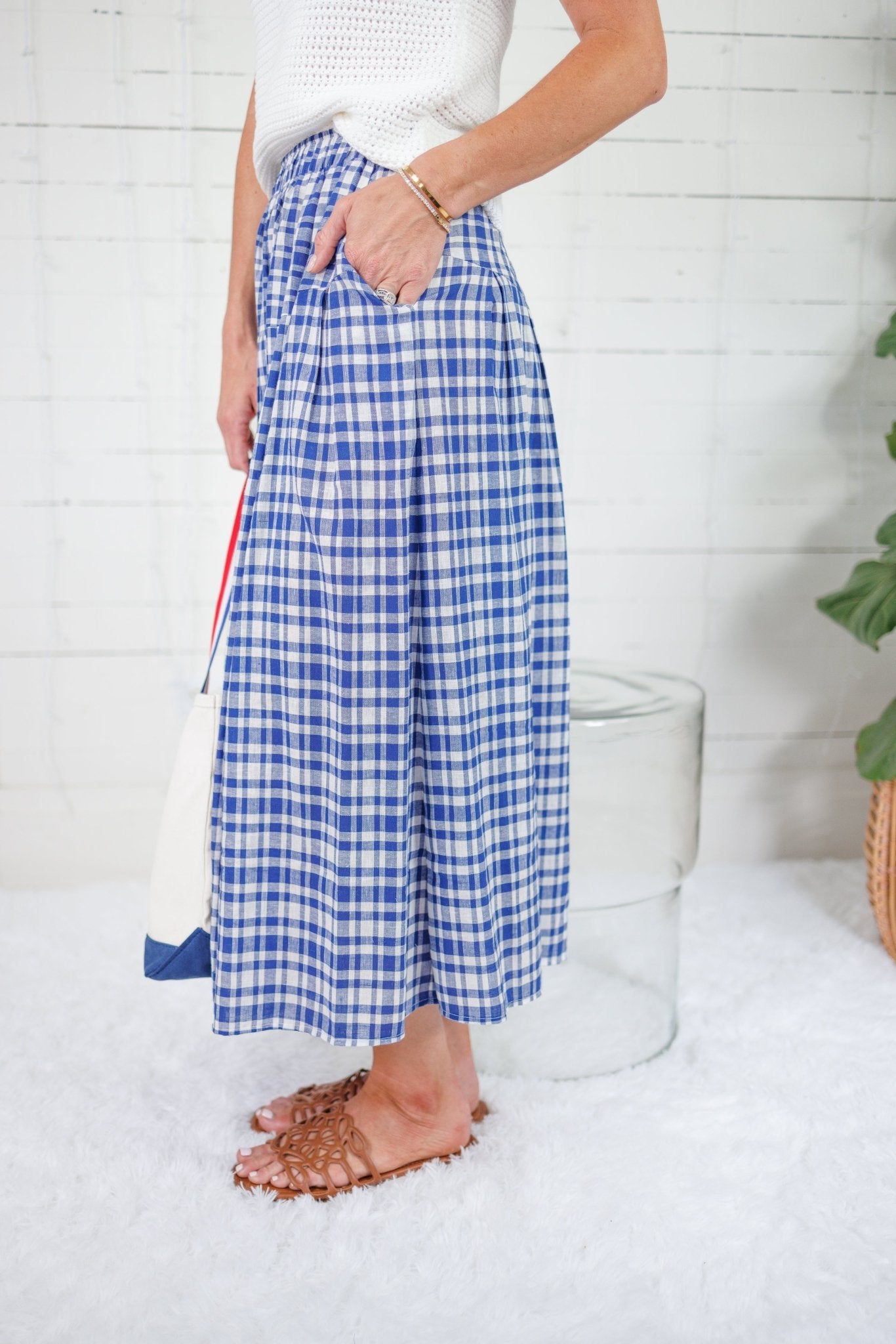 Creswell Blue Gingham Maxi Skirt THML