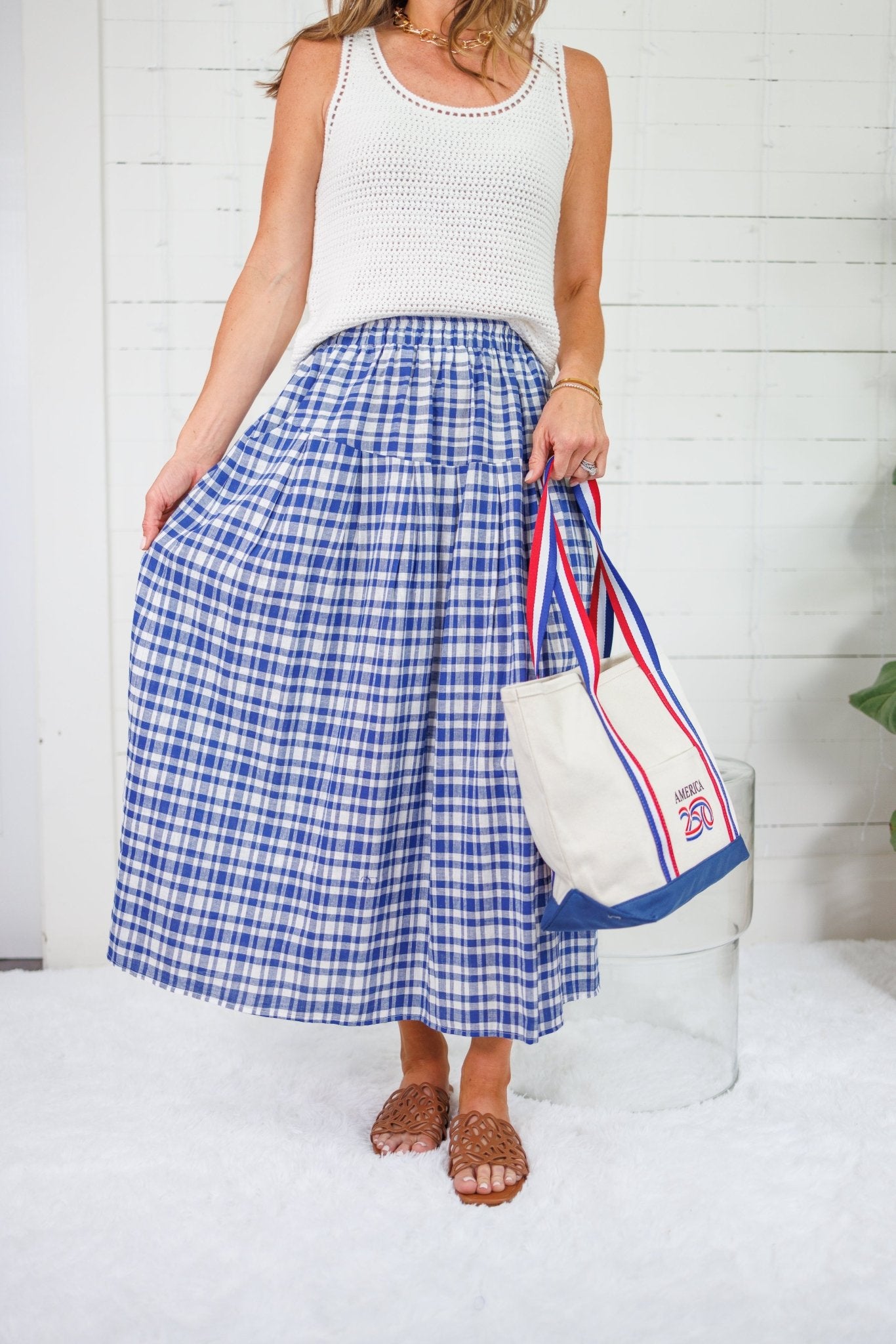 Creswell Blue Gingham Maxi Skirt THML