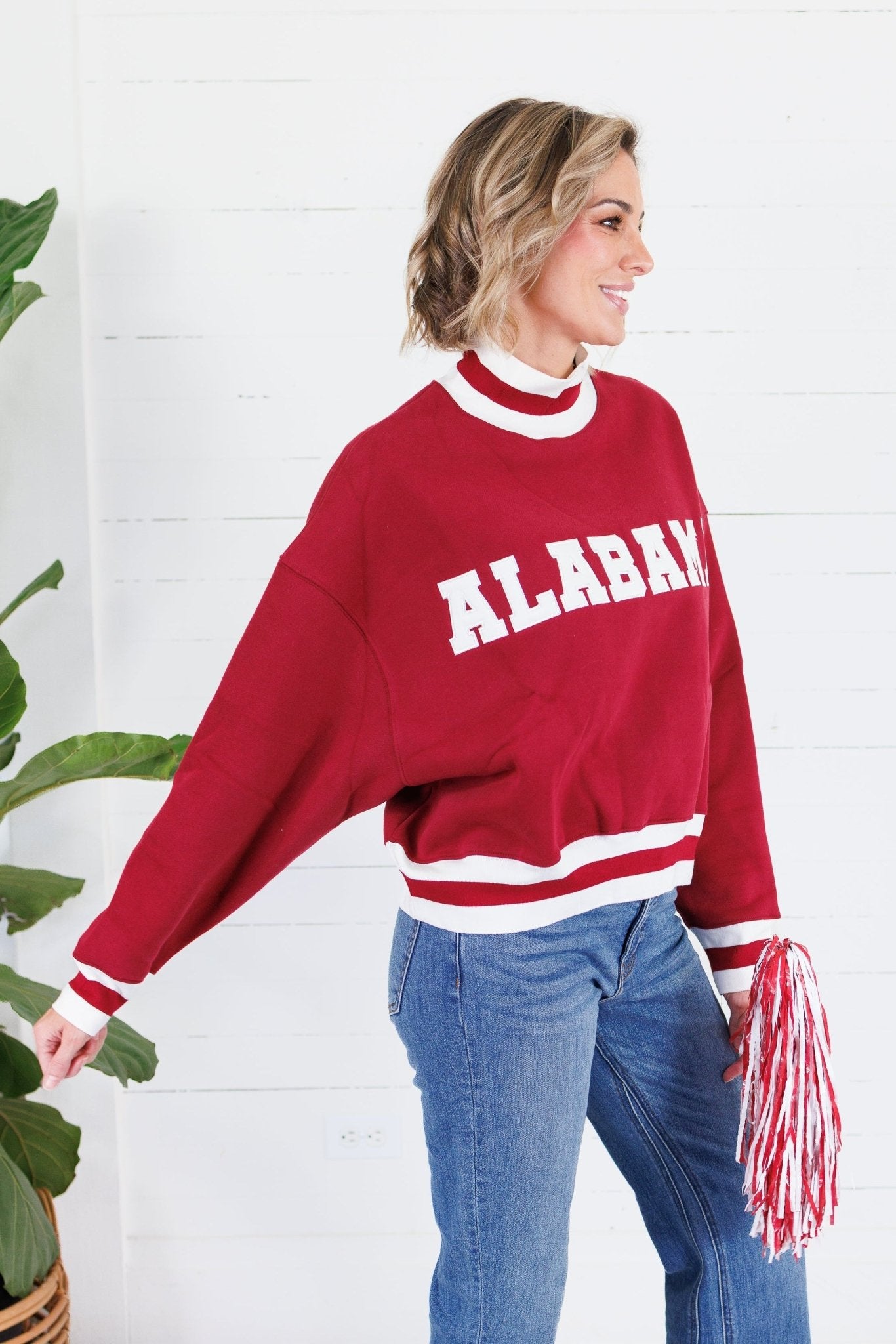 Crimson Alabama Cropped Mock Neck Sweatshirt TCEC