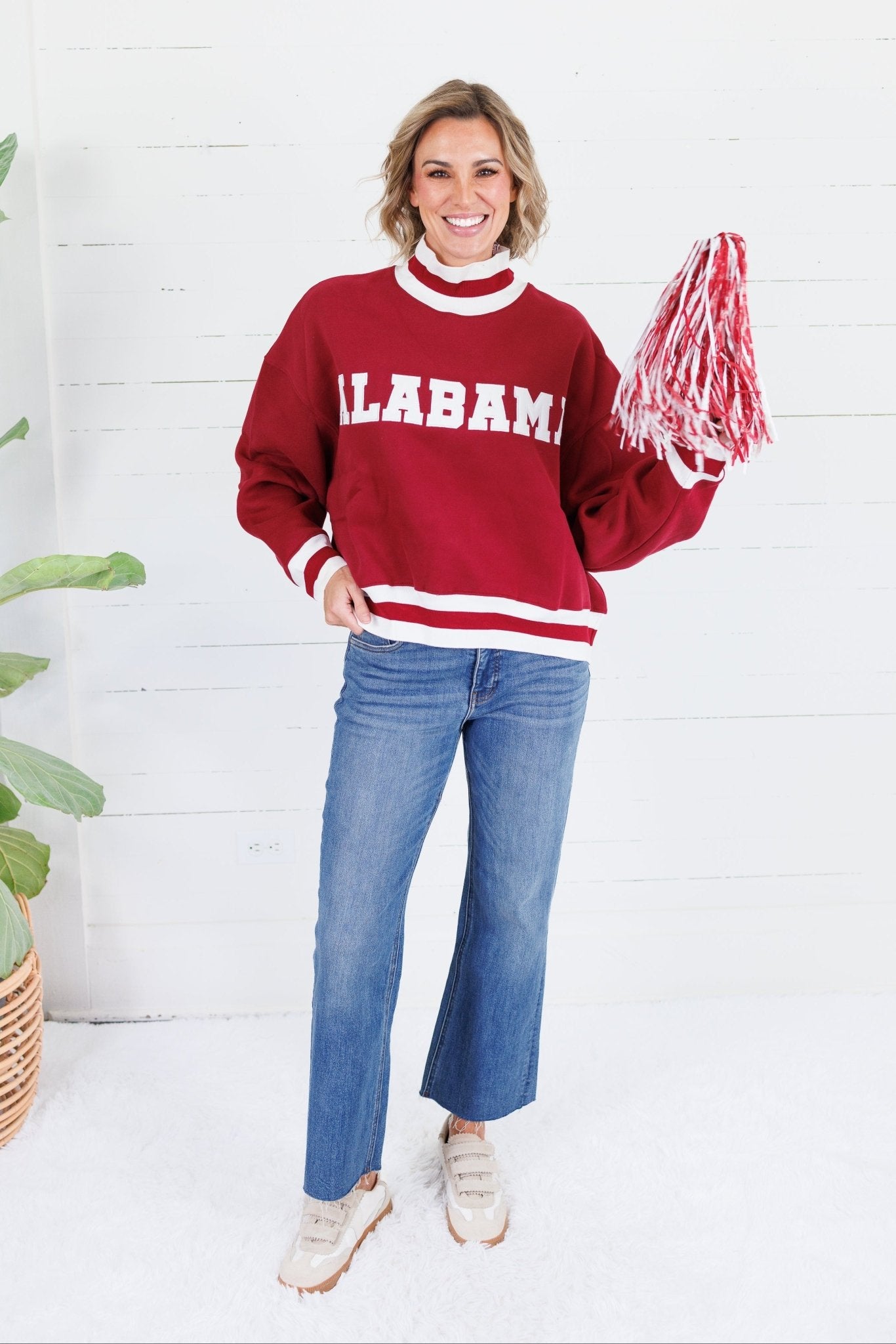Crimson Alabama Cropped Mock Neck Sweatshirt TCEC