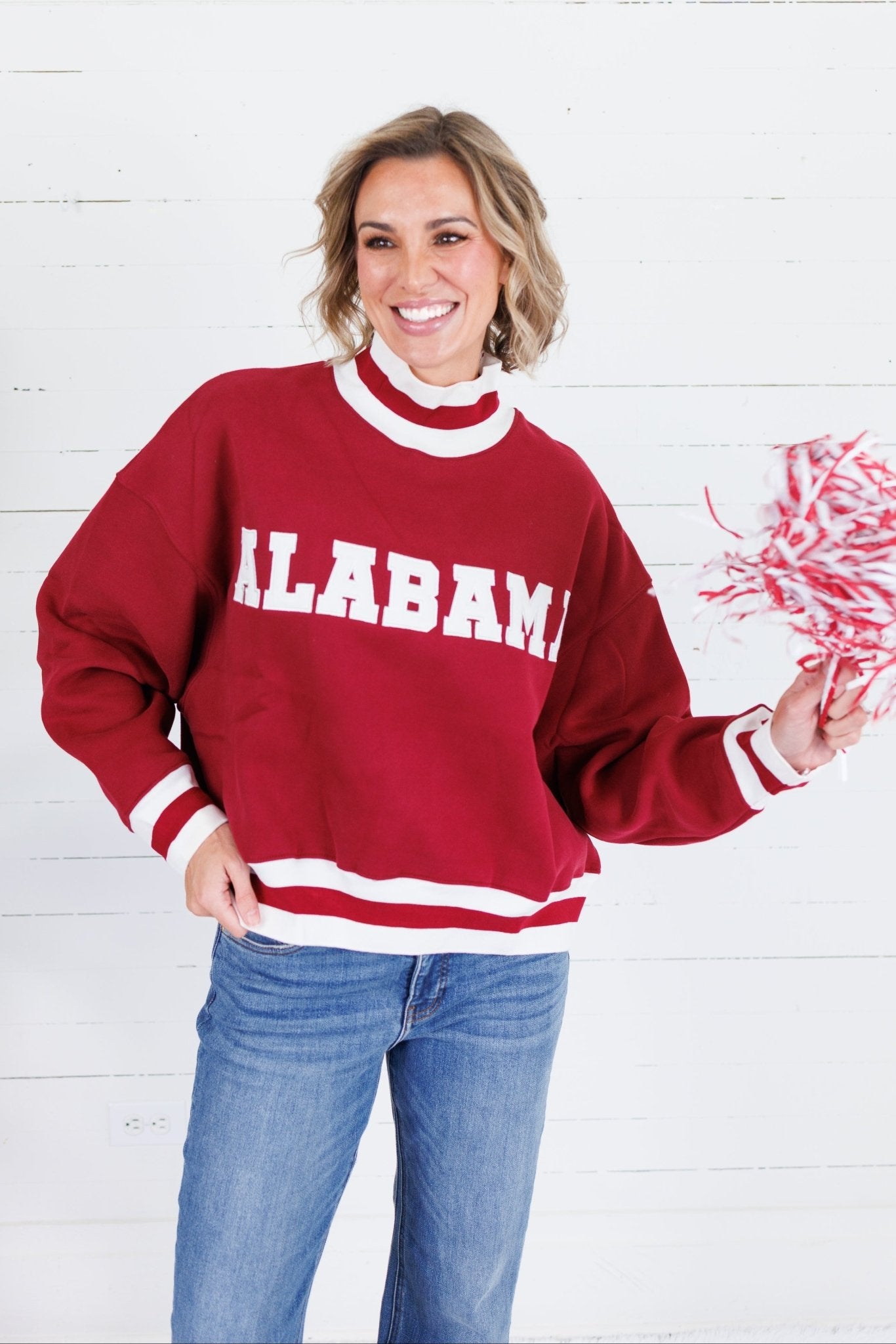 Crimson Alabama Cropped Mock Neck Sweatshirt TCEC