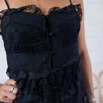 Crocker Black Tiered Eyelet + Lace Trim Midi Dress