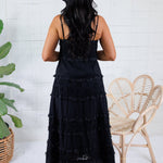 Crocker Black Tiered Eyelet + Lace Trim Midi Dress