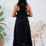 Crocker Black Tiered Eyelet + Lace Trim Midi Dress