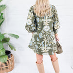 Crocus Olive Stylized Floral Mini Dress Entro