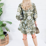 Crocus Olive Stylized Floral Mini Dress Entro