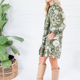 Crocus Olive Stylized Floral Mini Dress Entro