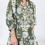 Crocus Olive Stylized Floral Mini Dress Entro
