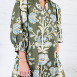 Crocus Olive Stylized Floral Mini Dress Entro