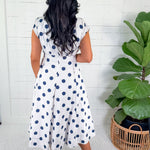 Cullen White + Navy Dot Midi Dress
