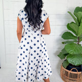 Cullen White + Navy Dot Midi Dress