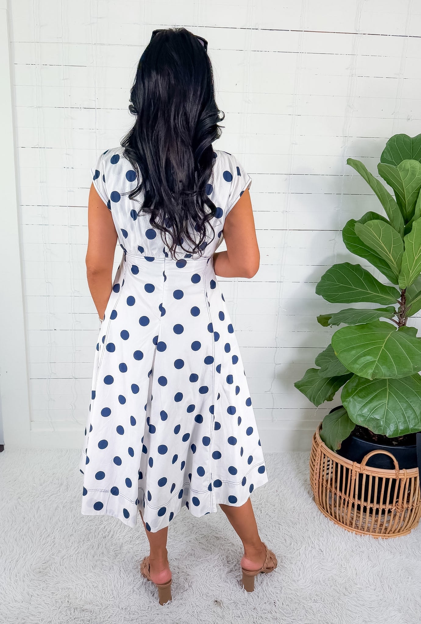 Cullen White + Navy Dot Midi Dress