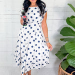 Cullen White + Navy Dot Midi Dress