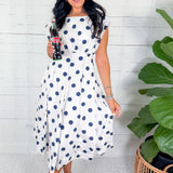 Cullen White + Navy Dot Midi Dress