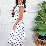 Cullen White + Navy Dot Midi Dress