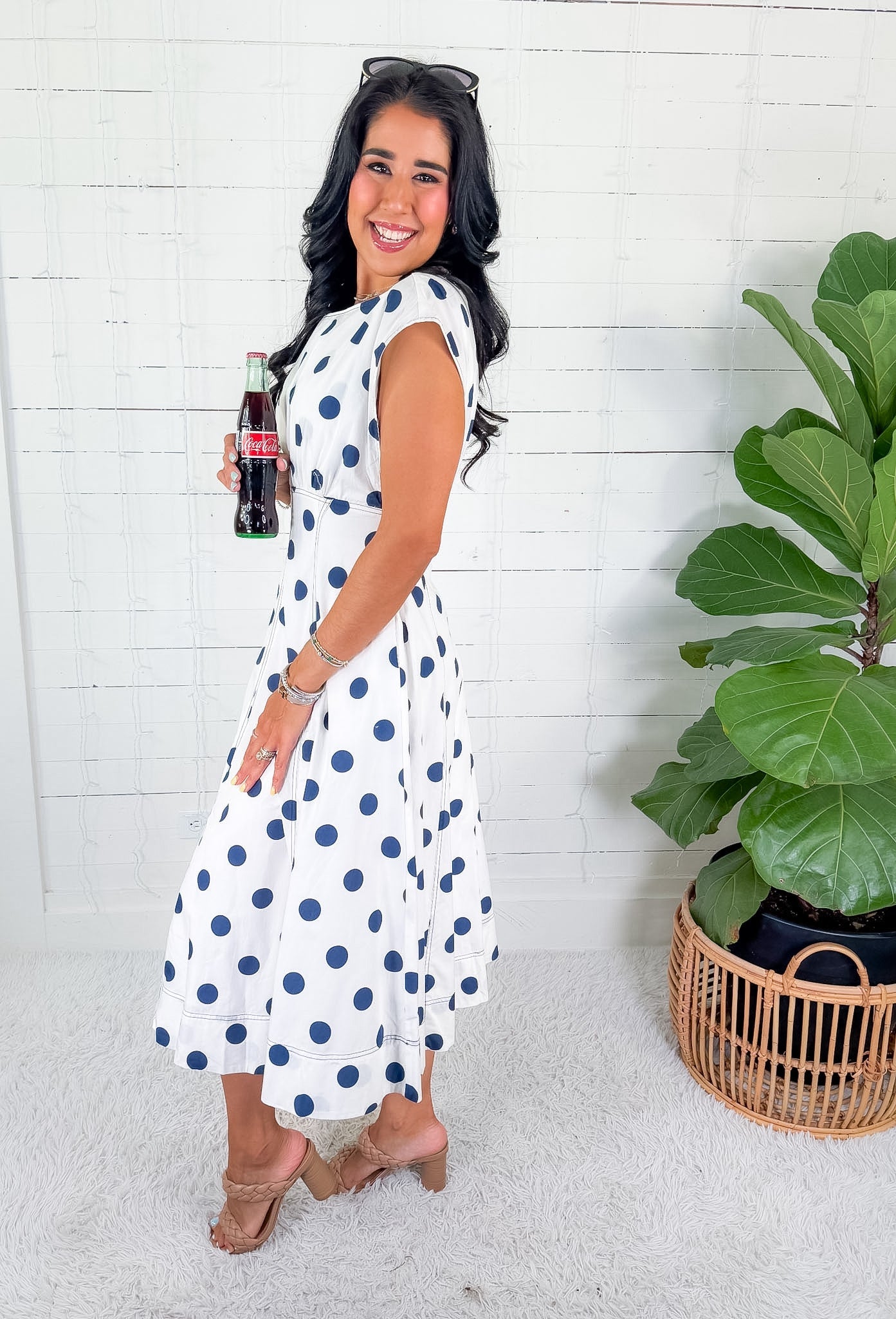 Cullen White + Navy Dot Midi Dress