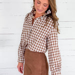 Culver Chocolate Gingham Ruffled Top Pinch
