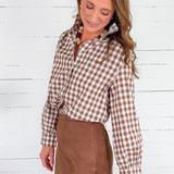 Culver Chocolate Gingham Ruffled Top Pinch