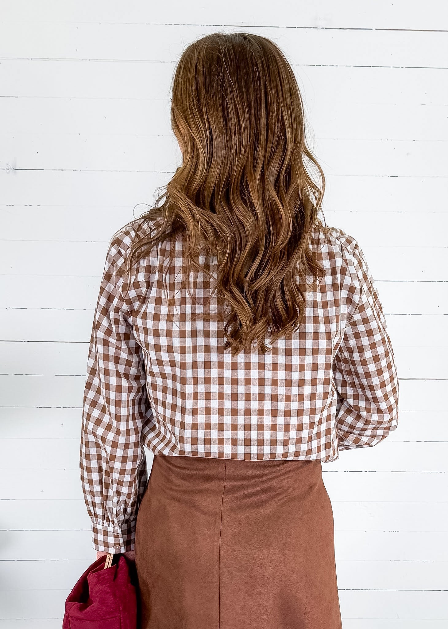 Culver Chocolate Gingham Ruffled Top Pinch