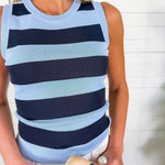 Curren Blue Striped Sleeveless Sweater Lucy Paris