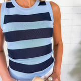 Curren Blue Striped Sleeveless Sweater Lucy Paris