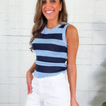 Curren Blue Striped Sleeveless Sweater Lucy Paris