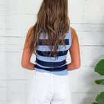 Curren Blue Striped Sleeveless Sweater Lucy Paris
