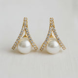 Vintage Inspired Pearl and Cubic Zirconia Cross Stud Earring