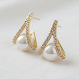 Vintage Inspired Pearl and Cubic Zirconia Cross Stud Earring
