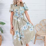 Tobie Olive Floral Eyelet Belted Dress