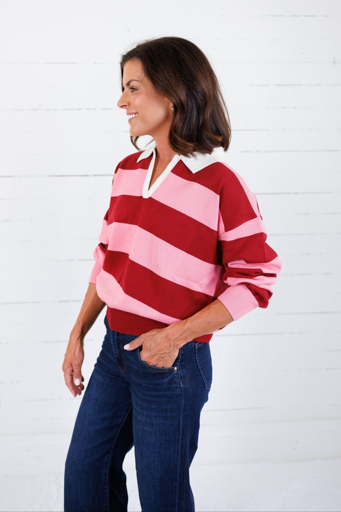 Darby Burgundy + Rose Striped Sweater Glam