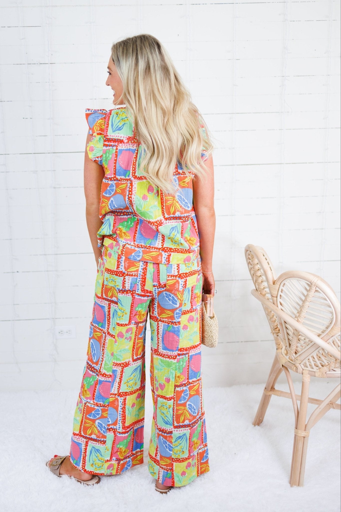 Delilah Fruit Gauze Flutter Sleeve Top Karlie