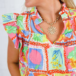 Delilah Fruit Gauze Flutter Sleeve Top Karlie