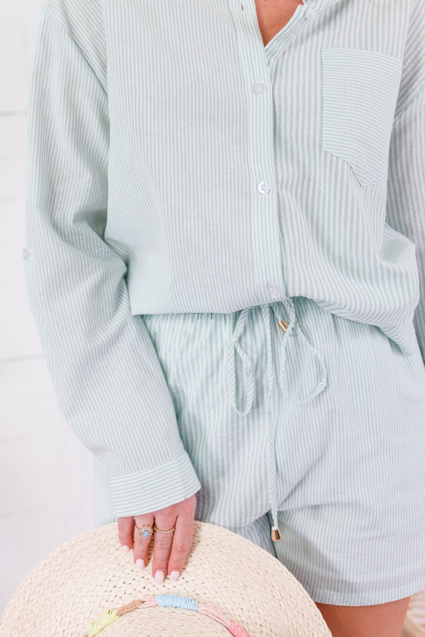 Delphine Seafoam Green Stripe Button Top Allie Rose 