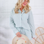 Delphine Seafoam Green Stripe Button Top Allie Rose 