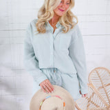 Delphine Seafoam Green Stripe Button Top Allie Rose 