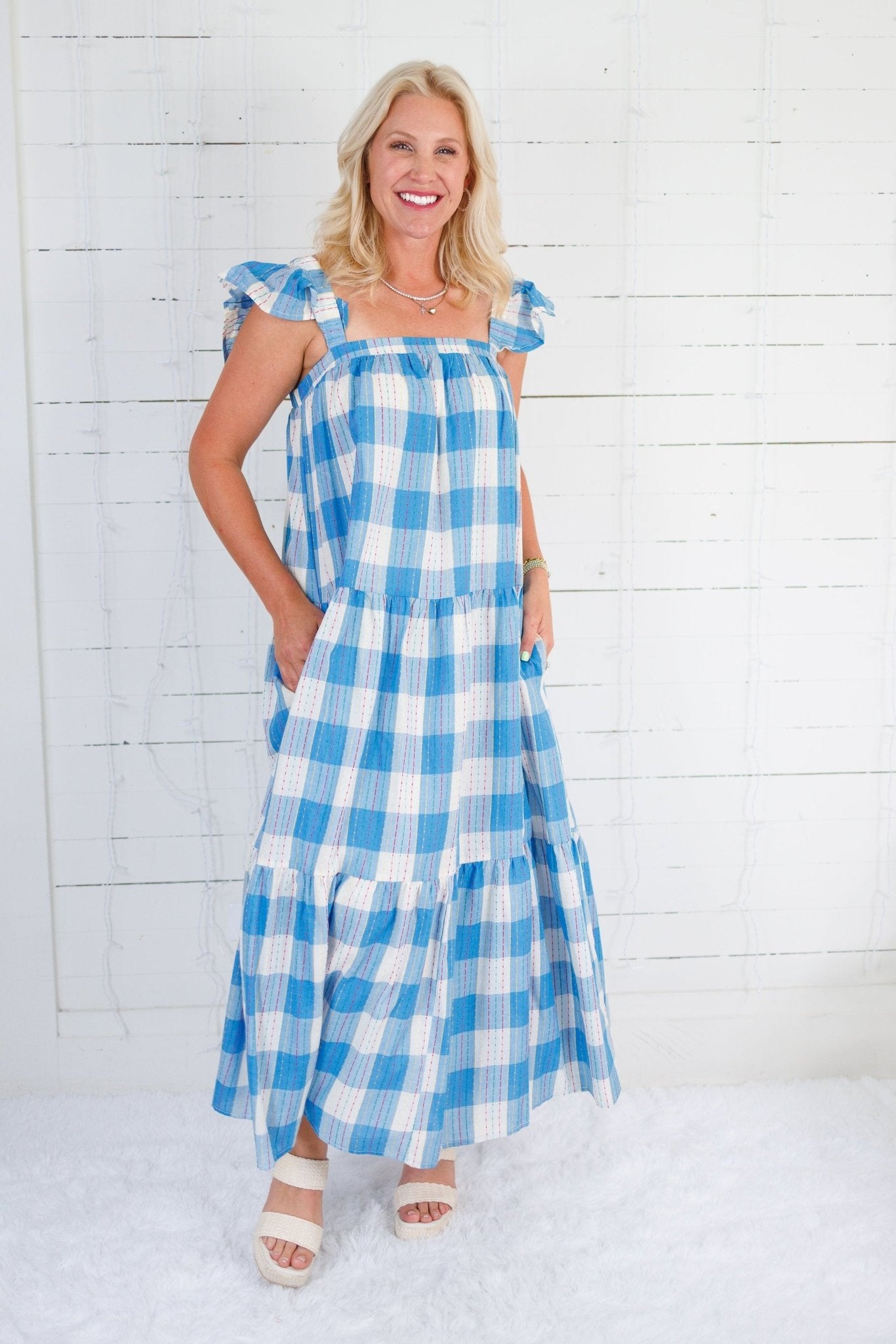 Delta Ultramarine Blue + Colorful Pick Stitch Dress TCEC