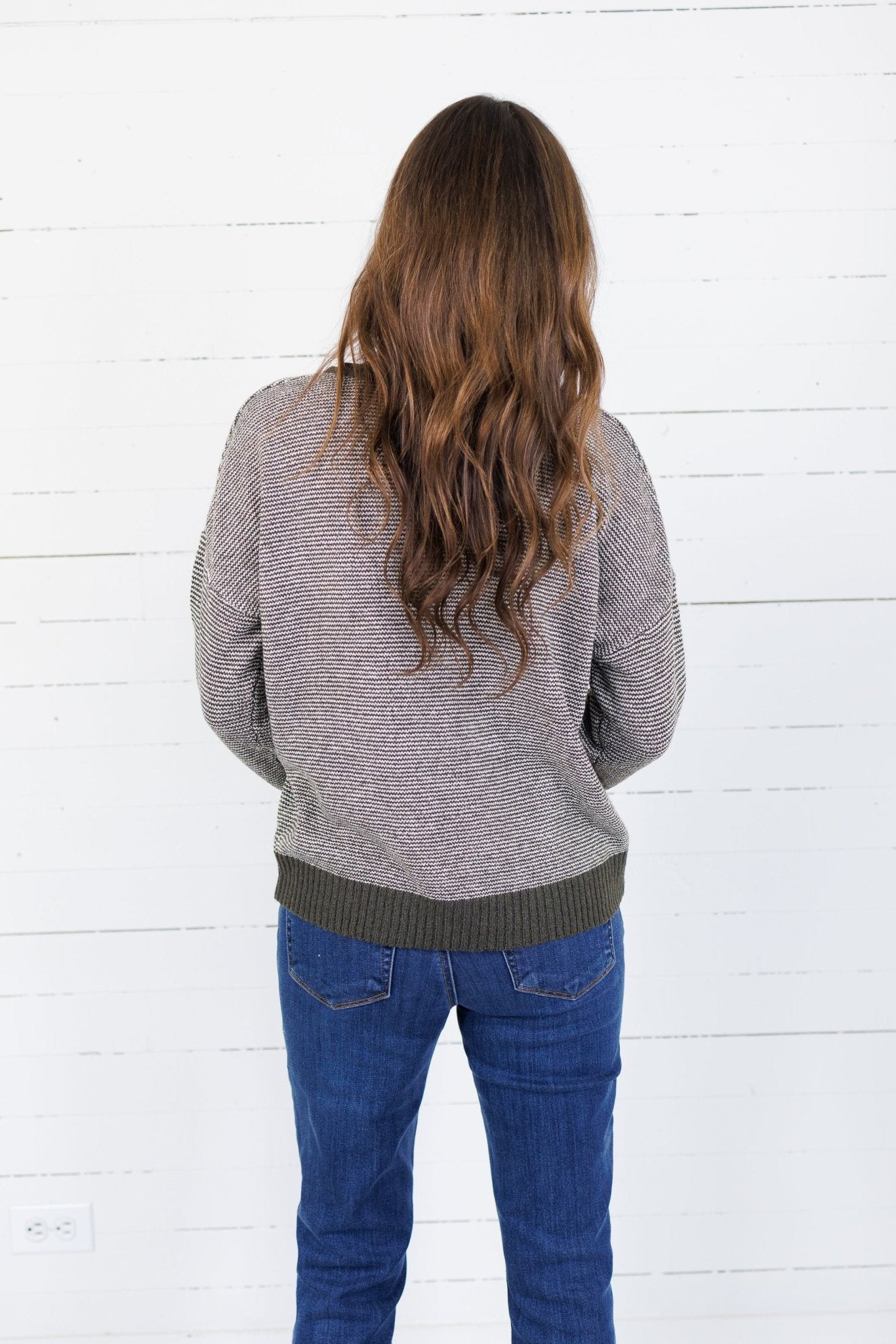 Dennis Dark Olive Pinstripe Cardigan Staccato