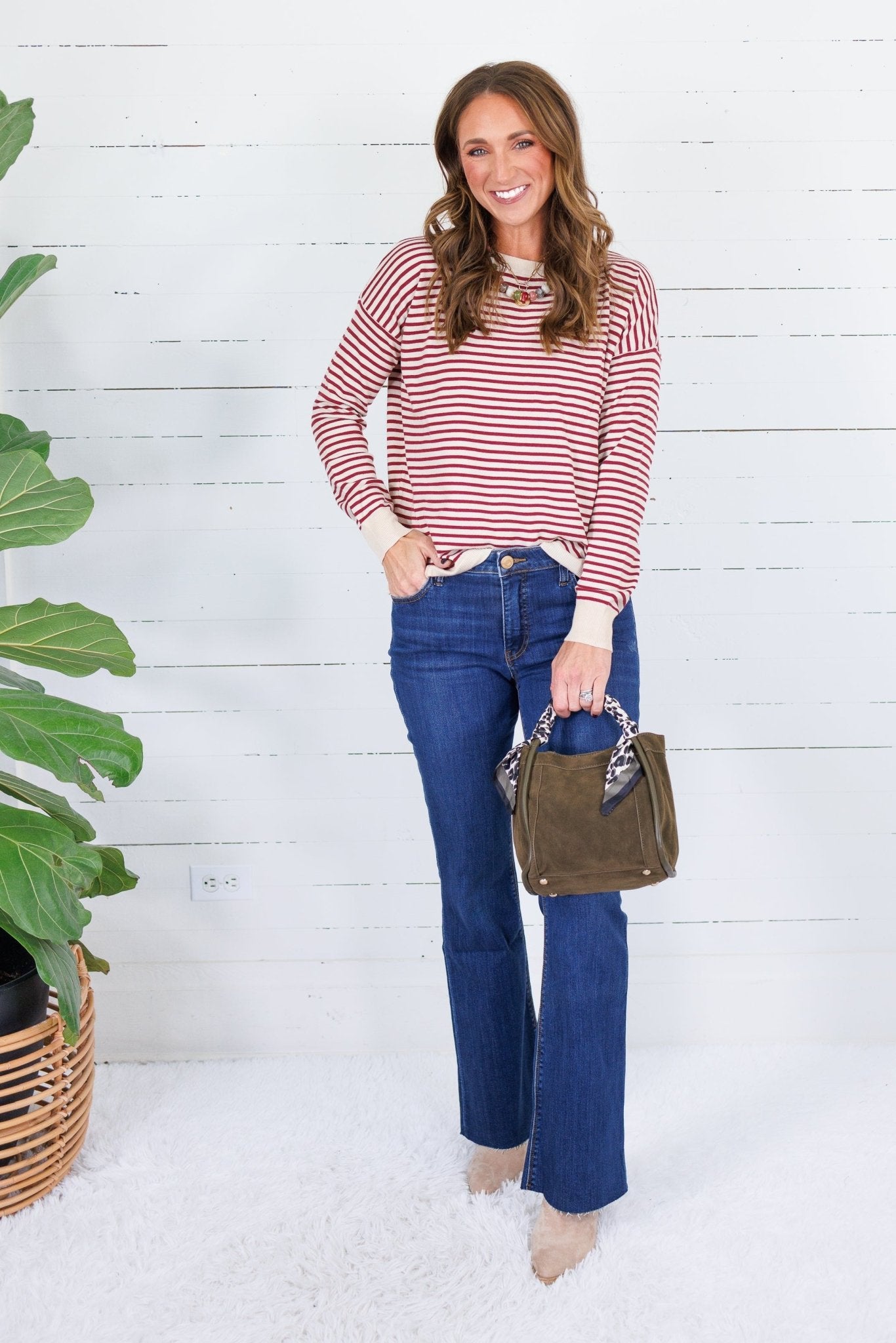 Denny Burgundy Striped Sweater Staccato