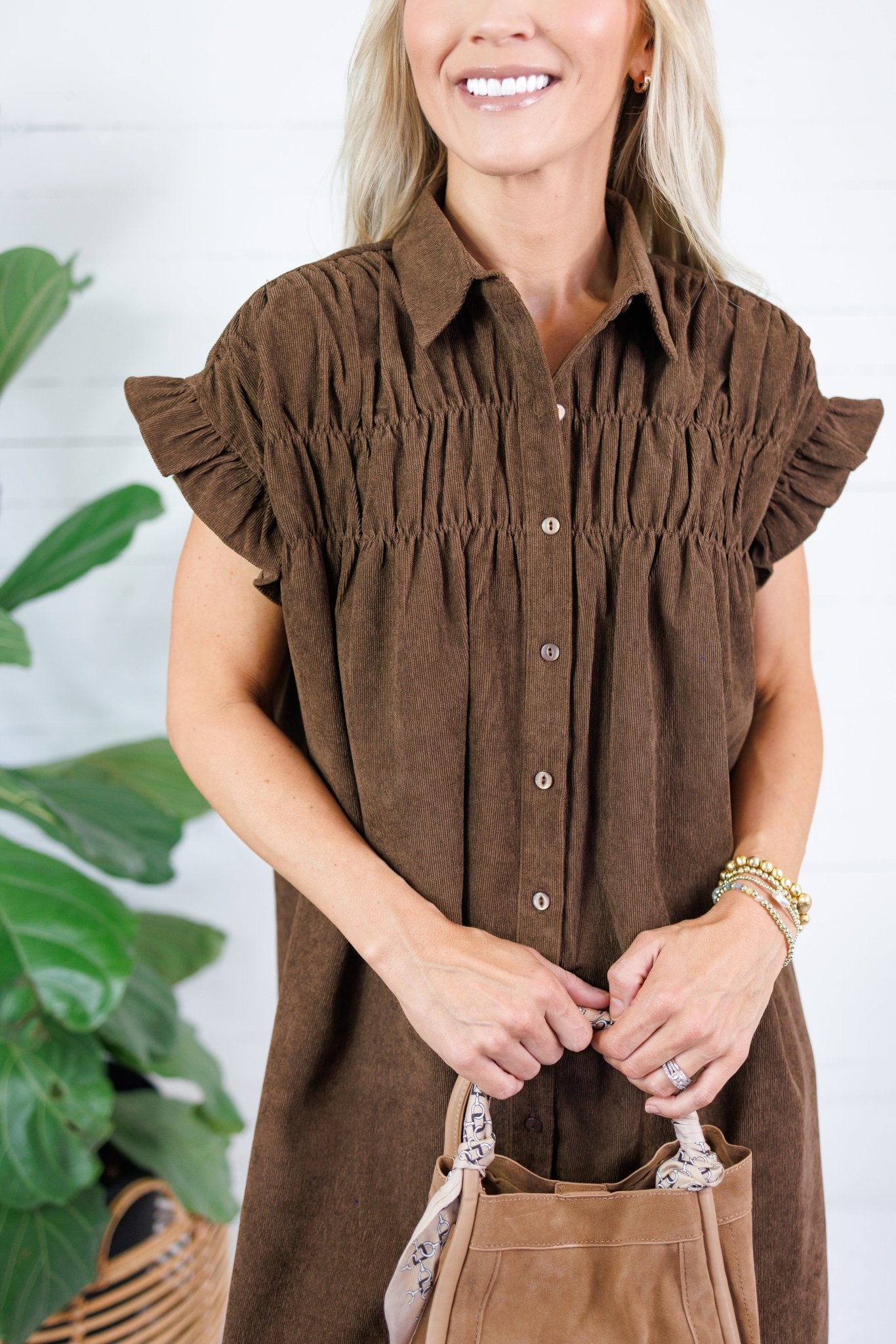 Denny Chocolate Fine Wale Corduroy Mini Dress Molly Bracken
