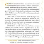 Text page from a book or document with a yellow border and text about Jesus Christ.
