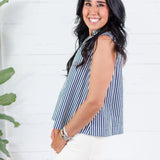 Dewitt Navy Stripe Sleeveless Top Glam
