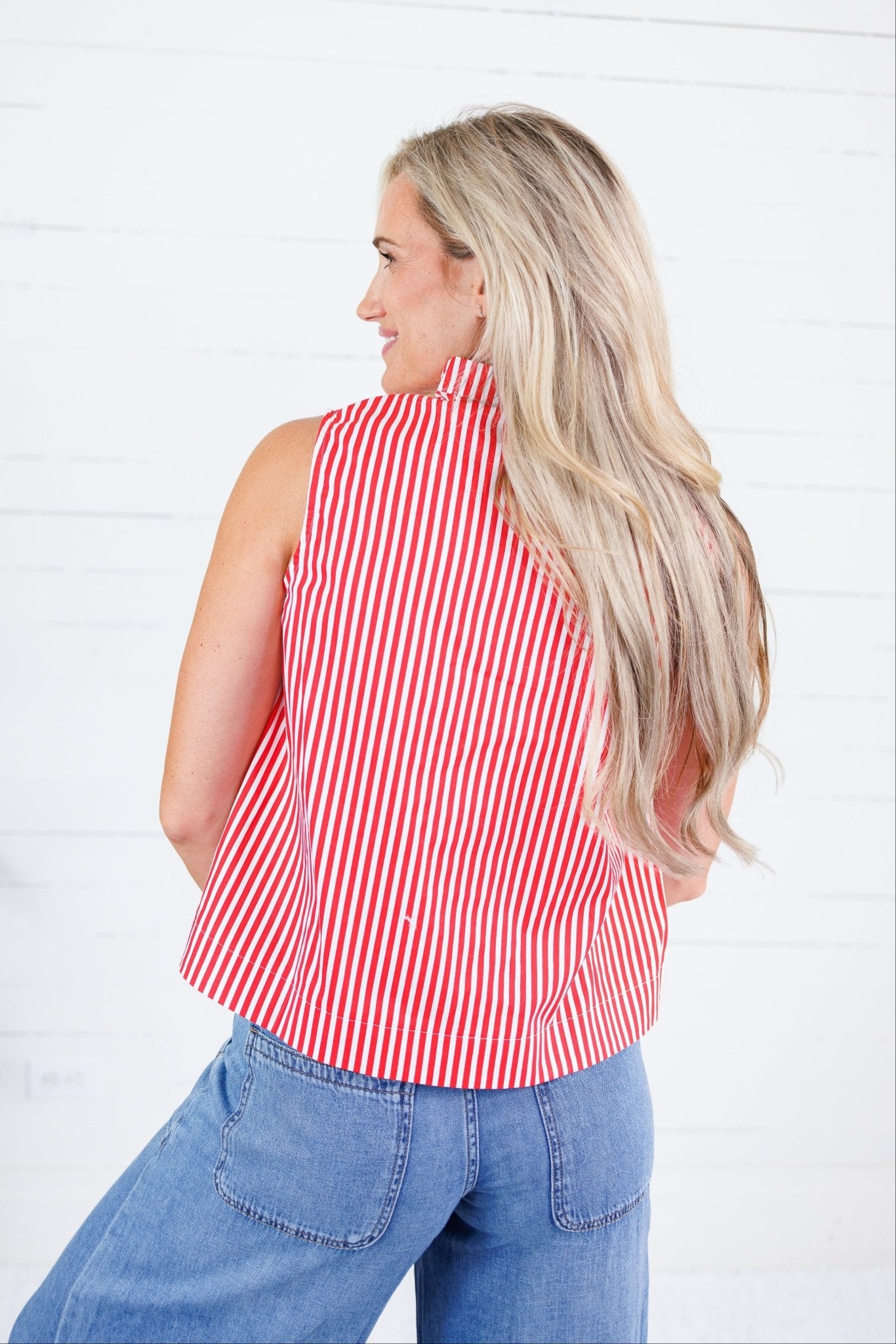 Dewitt Red Stripe Sleeveless Top Glam