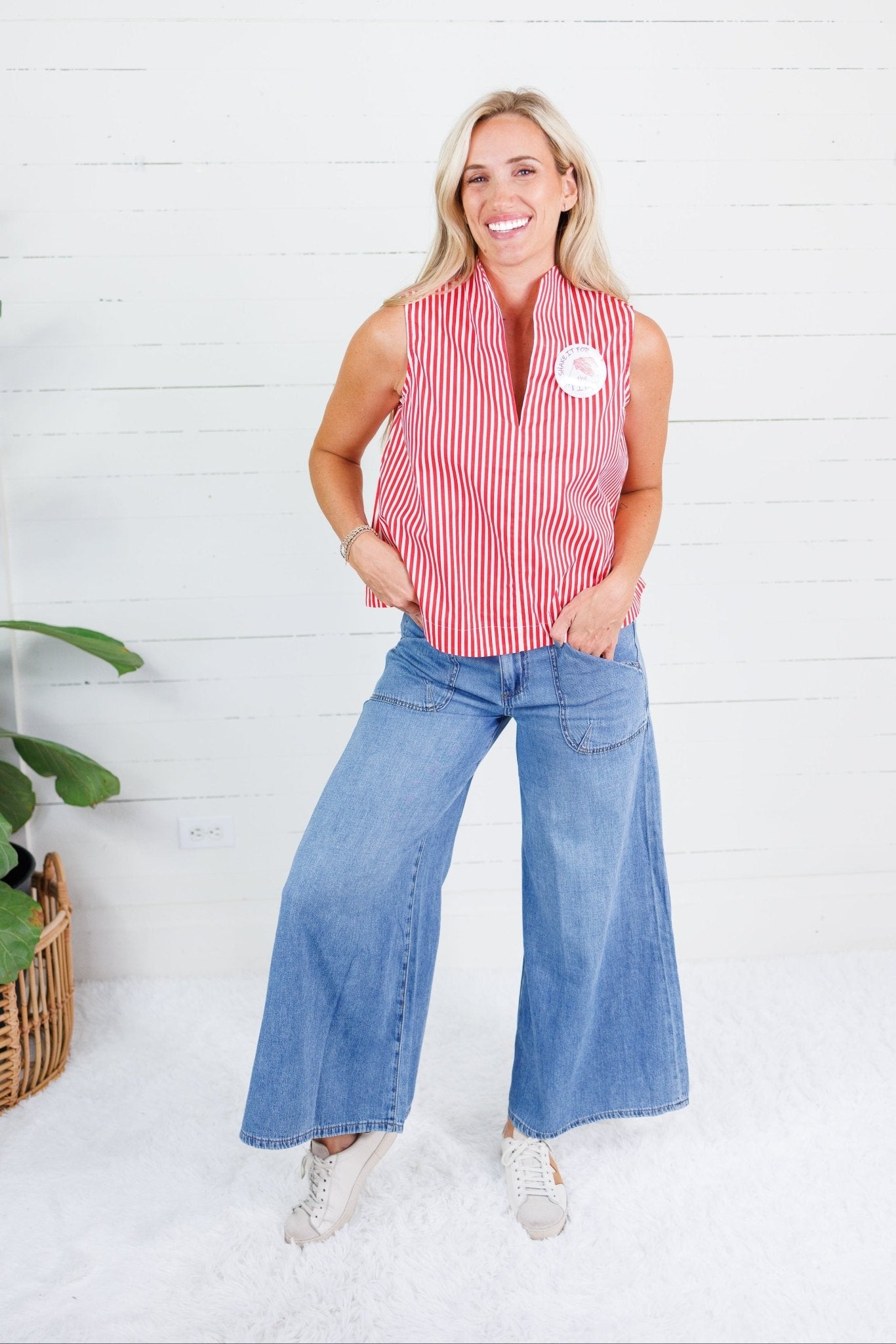 Dewitt Red Stripe Sleeveless Top Glam