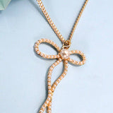 Pearl Embellished Bow Pendant Necklace